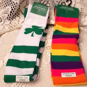 Nwt NOVELTY SOCKS over the knee socks Size 4-10 2 pair of socks